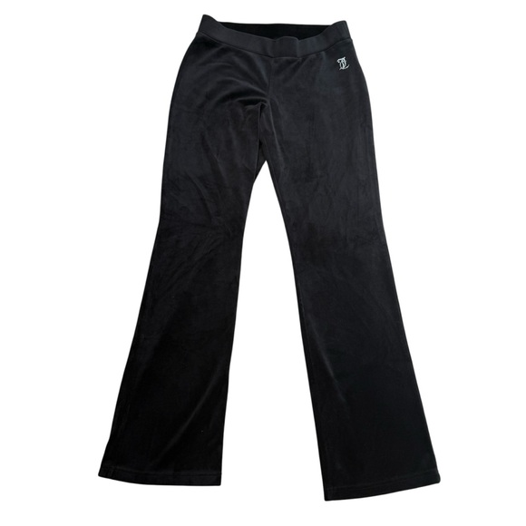 Juicy Couture Pants - Juicy Couture Size S Bootcut Flare Pants Black Velour Bling Logo Y2K Celeb Style